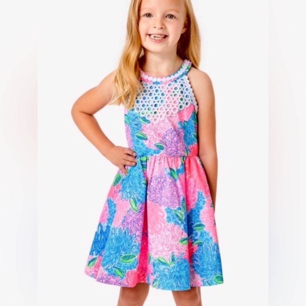 Lilly Pulitzer Girls Little Kinley Dress Beach House Blooms Size 14
